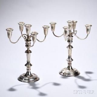 Appraisal: Pair of Elizabeth II Sterling Silver Five-light Convertible Candelabra London