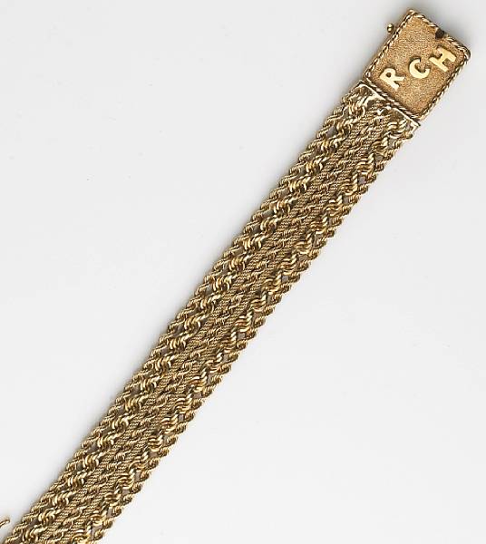 Appraisal: A k gold rope chain bracelet with initialed clasp gross