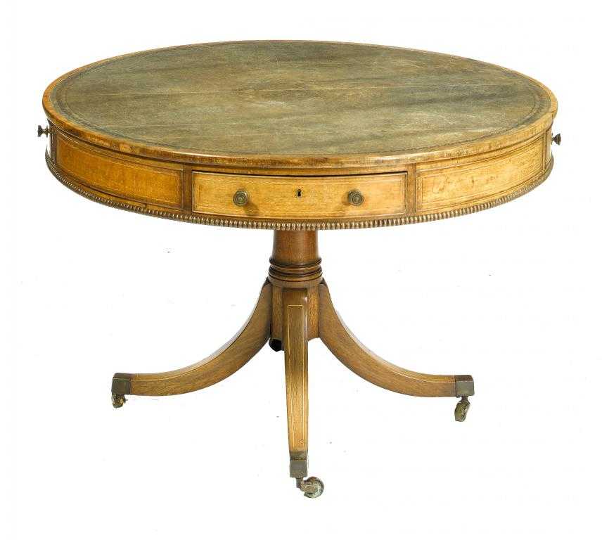 Appraisal: A GEORGE IV MAHOGANY AND LINE INLAID DRUM TABLE the