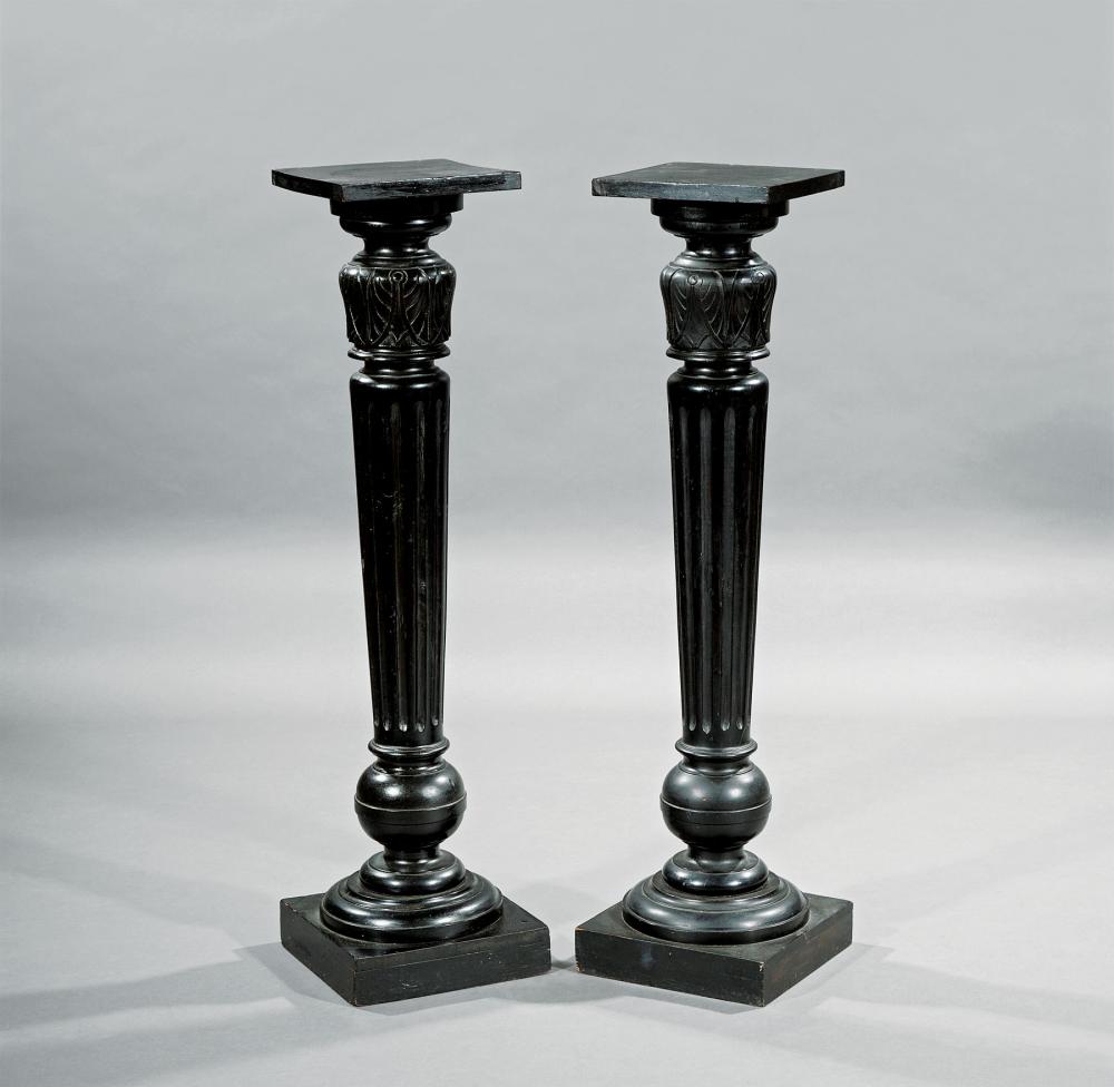 Appraisal: Pair of Neoclassical-Style Carved and Ebonized Pedestals each with square