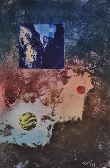 Appraisal: MIKULAS KRAVJANSKY b UNTITLED SPACE ODYSSEY Three monoprints with mixed