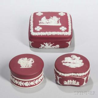 Appraisal: Three Wedgwood Crimson Jasper Dip Boxes and Covers England c