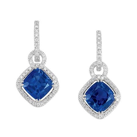 Appraisal: Pair of Sapphire and Diamond Pendant-Earrings Estimate -