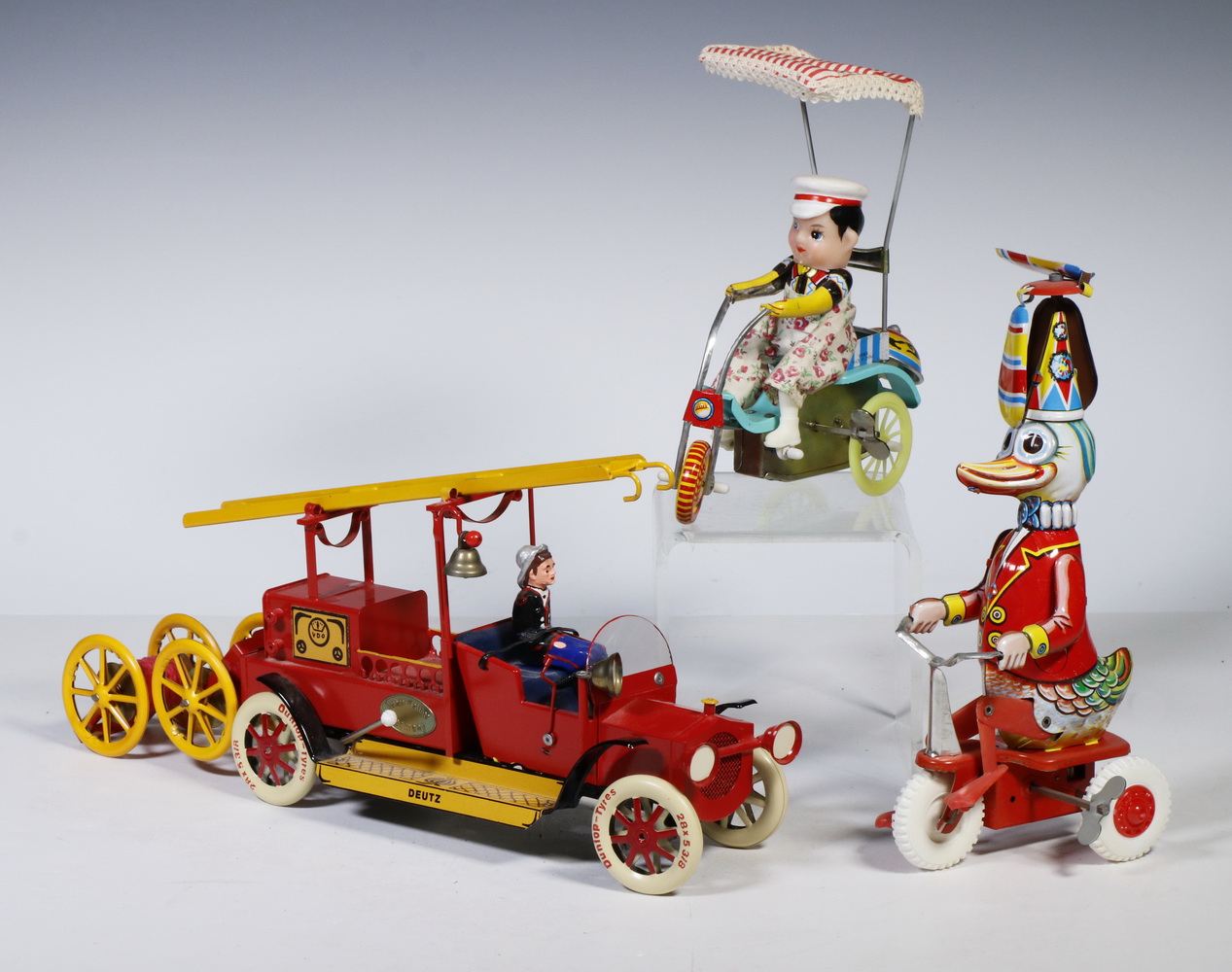 Appraisal: TIN LITHO PLASTIC TOYS Including Deutz Fire Engine by Tucher-Walther