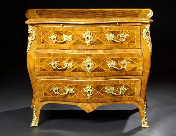 Appraisal: Louis XVI-Style Fruitwood and Parquetry Bombe Commode th century possibly