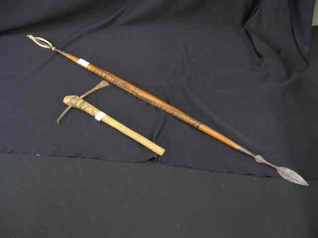 Appraisal: African Tribal Items youth training spear with double steel tips