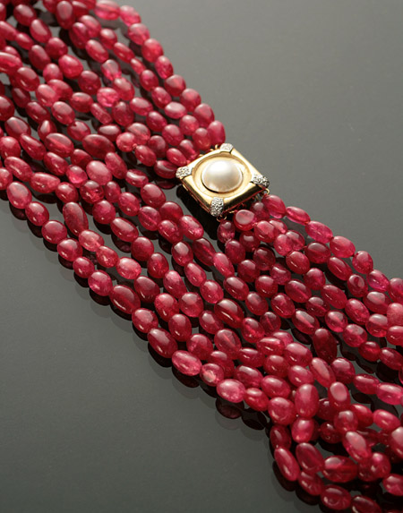 Appraisal: Matinee Length -Karat Yellow-Gold White-Gold Rubellite Tourmaline Mab Pearl and