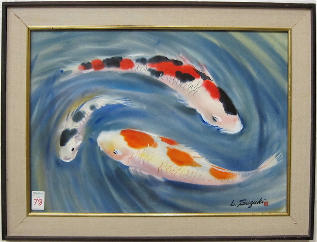 Appraisal: LEWIS SUZUKI WATERCOLOR ON PAPER California born Koi fish Image