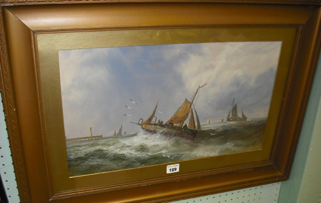 Appraisal: th century Marine School - fishing boat in choppy waters