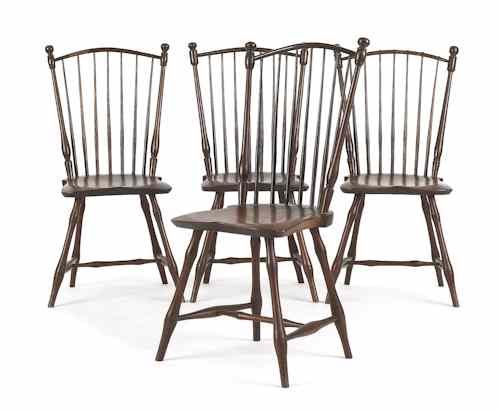 Appraisal: Set of four New England rodback Windsor dining chairs ca