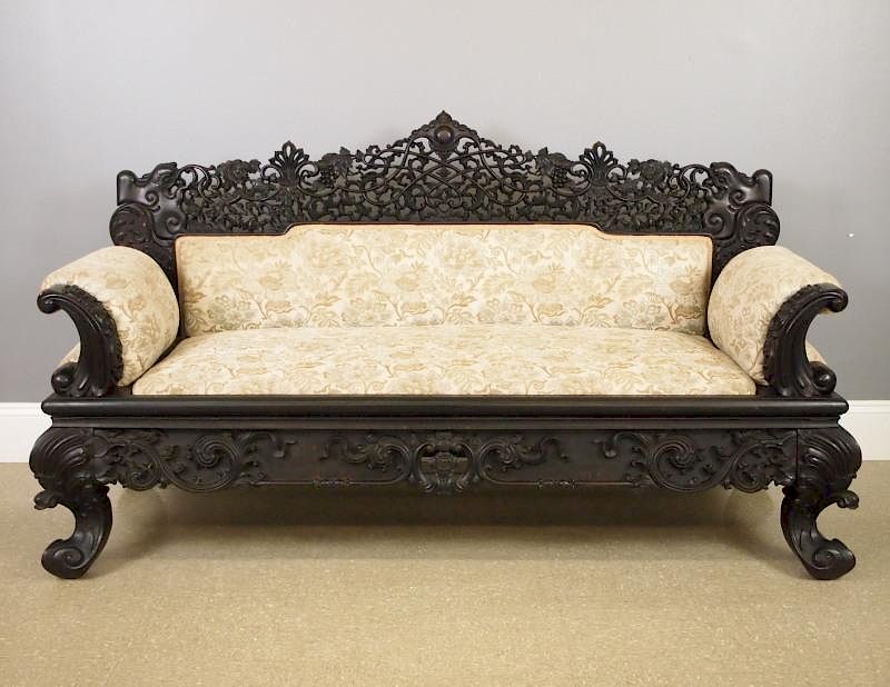 Appraisal: Chinese Carved Settee A th century Chinese Carved hardwood settee