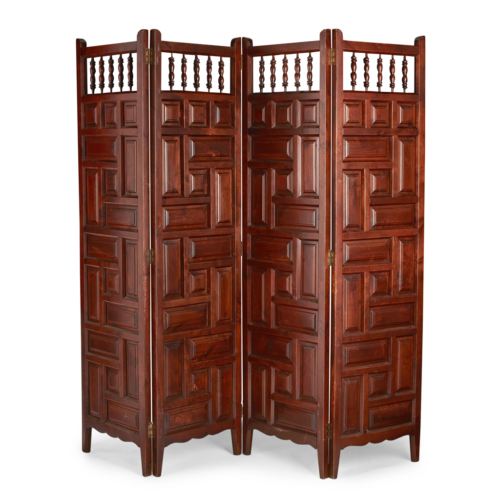 Appraisal: ANGLO-INDIAN TEAK FOUR FOLD SCREEN LATE TH EARLY TH CENTURY