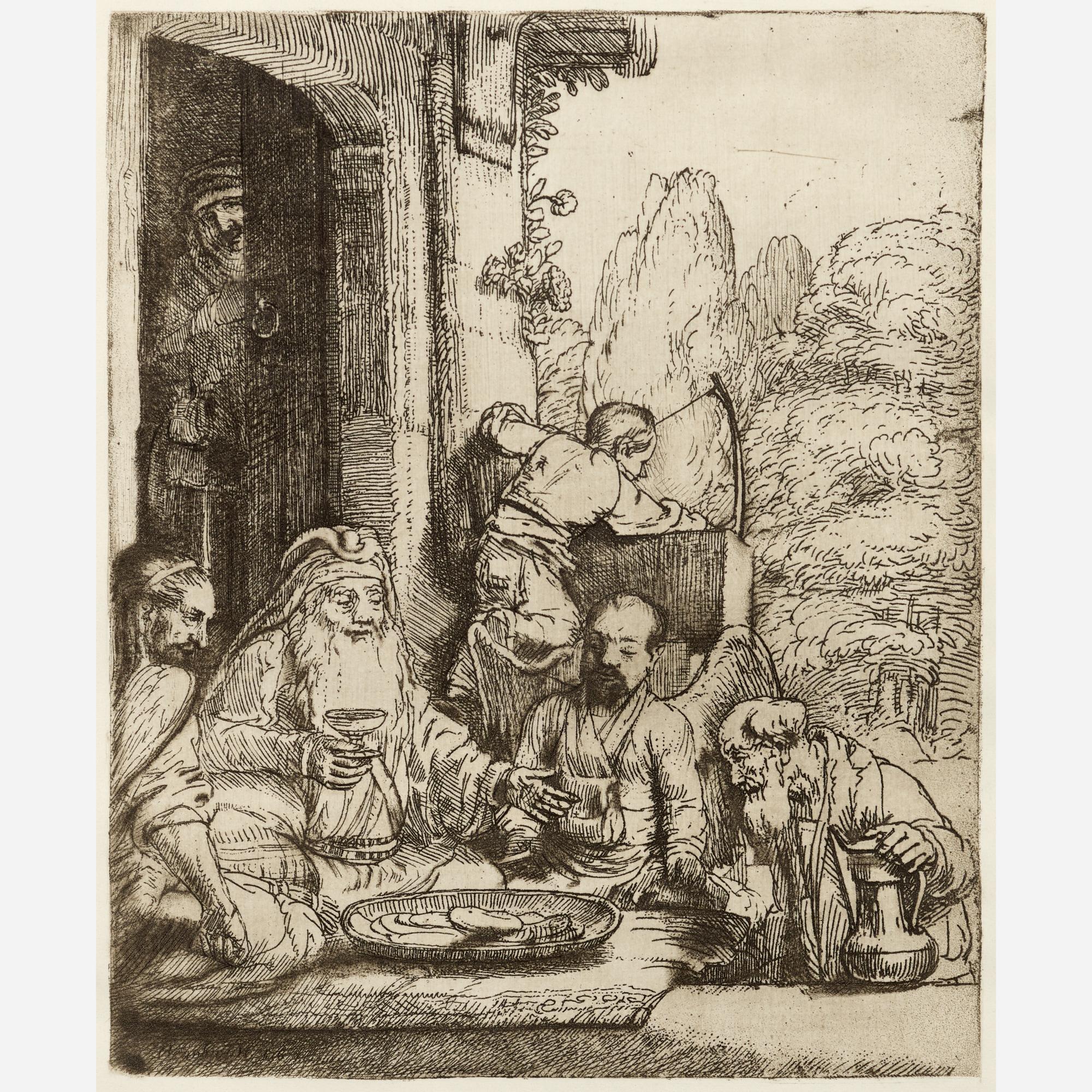 Appraisal: REMBRANDT AFTER ABRAHAM ENTERTAINING ANGELS ETCHING A richly etched impression