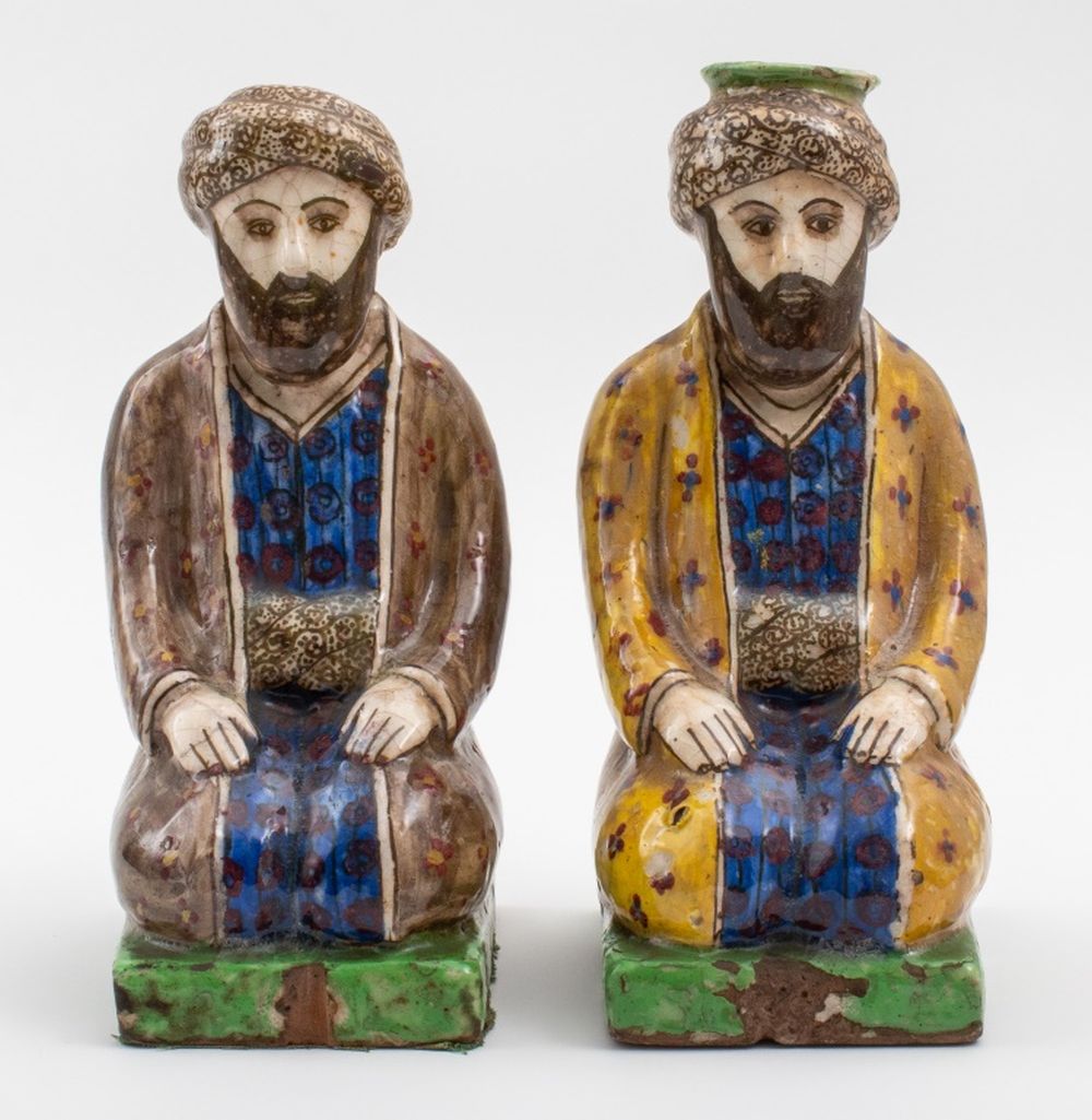 Appraisal: PAIR OF TURKISH IZNIK-GLAZED OTTOMAN FIGURES Pair of Turkish Iznik-glazed