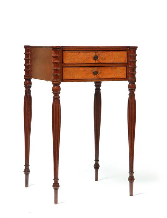 Appraisal: SHERATON TWO-DRAWER STAND New England - mahogany figured veneer and