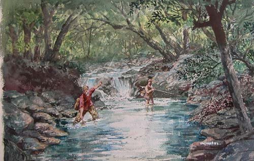 Appraisal: Mountain Stream Fly Fishing Watercolor on Paper Sheppard Joseph x