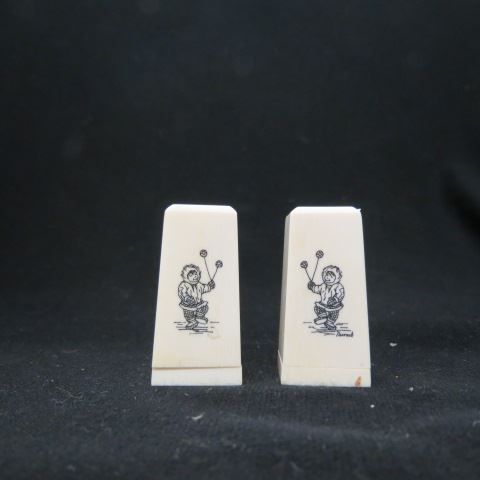 Appraisal: Pair of Inuit Ivory Scrimshaw Salt Pepper Eskimo children at