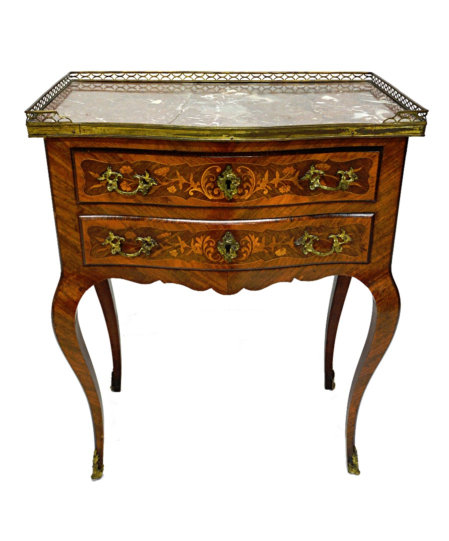 Appraisal: A Louis XV style serpentine marble topped gilt metal mounted