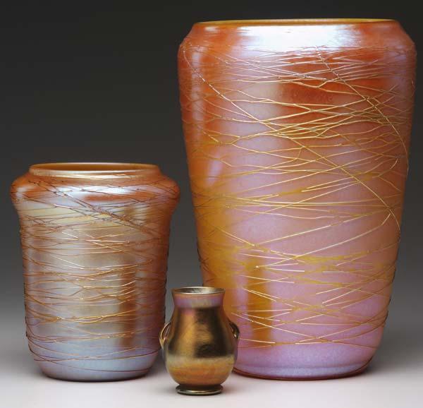 Appraisal: TIFFANY DURAND Two Durand tapered vases with random gold threading