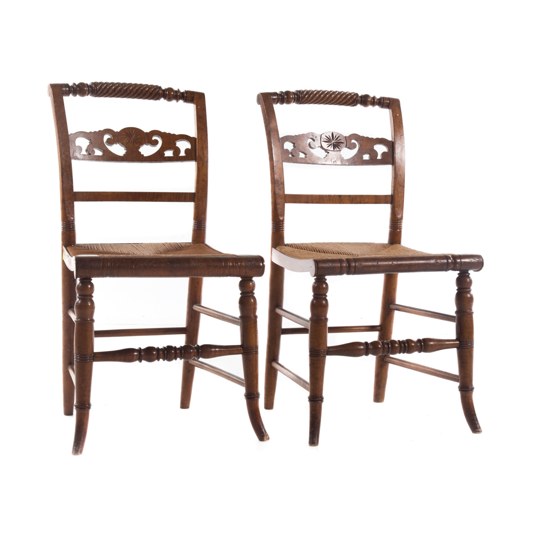 Appraisal: Pair Canadian Regency style maple side chairs early th century