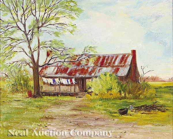 Appraisal: Frances DeBra Brown American Mississippi - Dogtrot with Clothesline oil