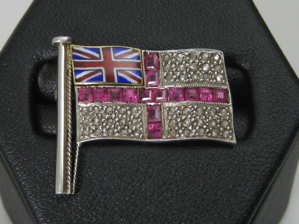 Appraisal: A white gold Naval White Ensign Brooch enamelled and set