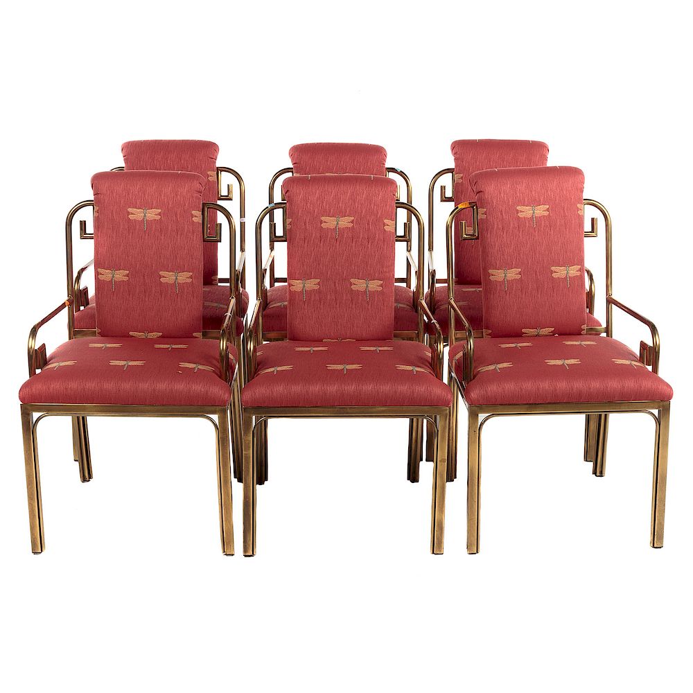 Appraisal: Six Mastercraft Brass and Upholstered Armchairs Late th century roll