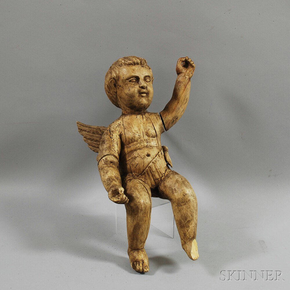 Appraisal: Spanish Colonial-style Carved Wood Cherub th century ht in Estimate