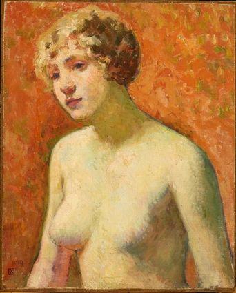 Appraisal: EUROPEAN SCHOOL FEMALE NUDE Oil on canvas stamped VR dated