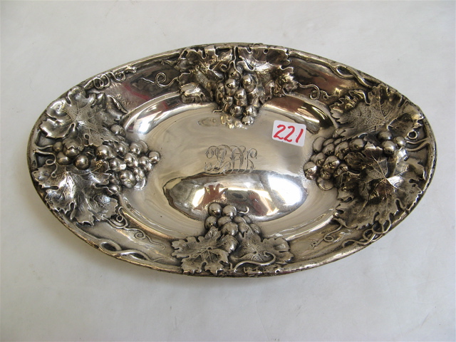 Appraisal: AMERICAN STERLING SILVER OVAL BOWL repousse vintage grape and vine