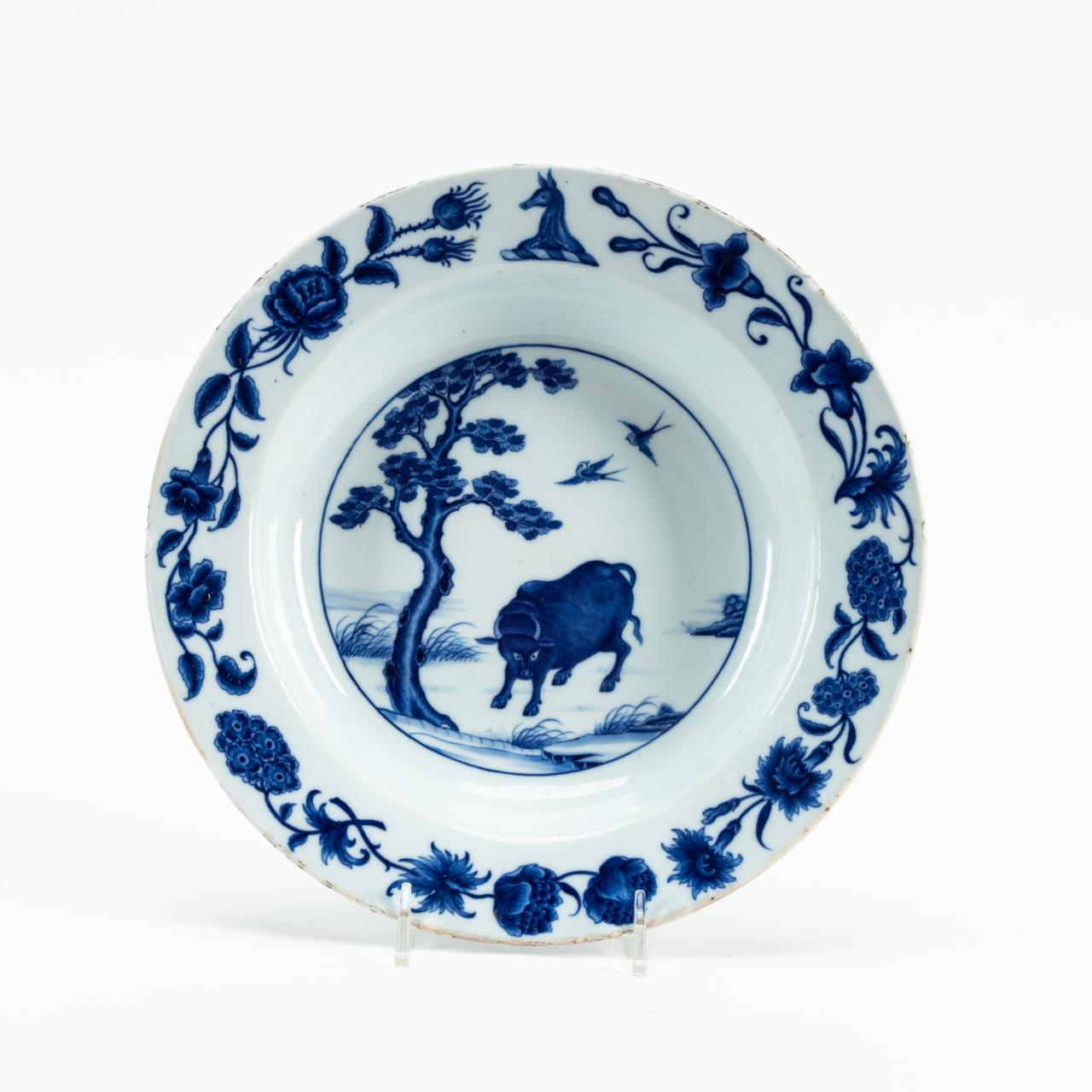 Appraisal: CHINESE EXPORT PORCELAIN BLUE WHITE BOWL OX Chinese blue and