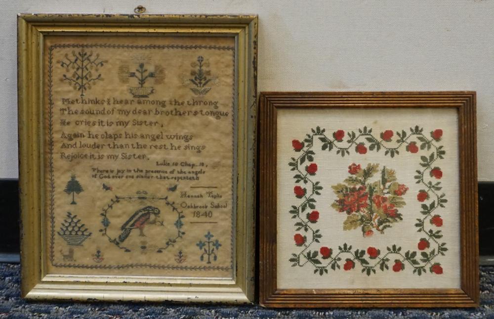 Appraisal: TWO NEEDLEWORK SAMPLERS TH CENTURY LARGER X IN X CM