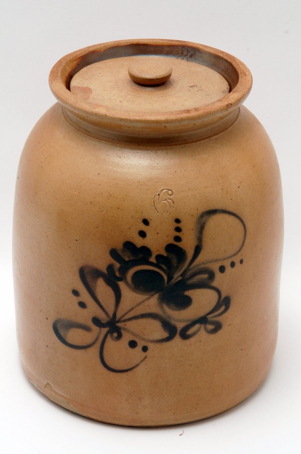 Appraisal: Cobalt decorated stoneware crock flared rim front decorated with cobalt