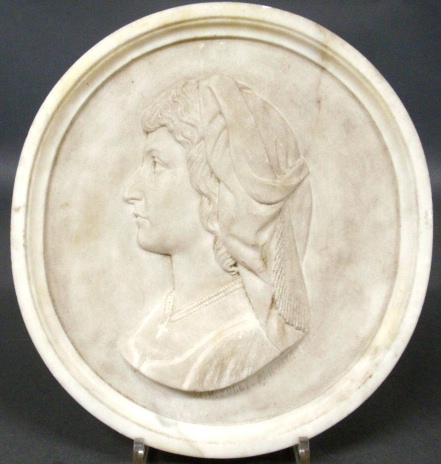 Appraisal: - Oval marble relief carved bust signed M F Foley