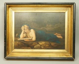 Appraisal: Print Reproduction of CORREGGIO Reading Magdalen Antique Print Blue Robed