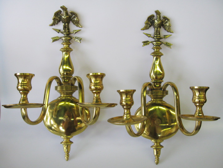 Appraisal: Pair of American Gilt-Brass Two-Light Sconces third quarter th century