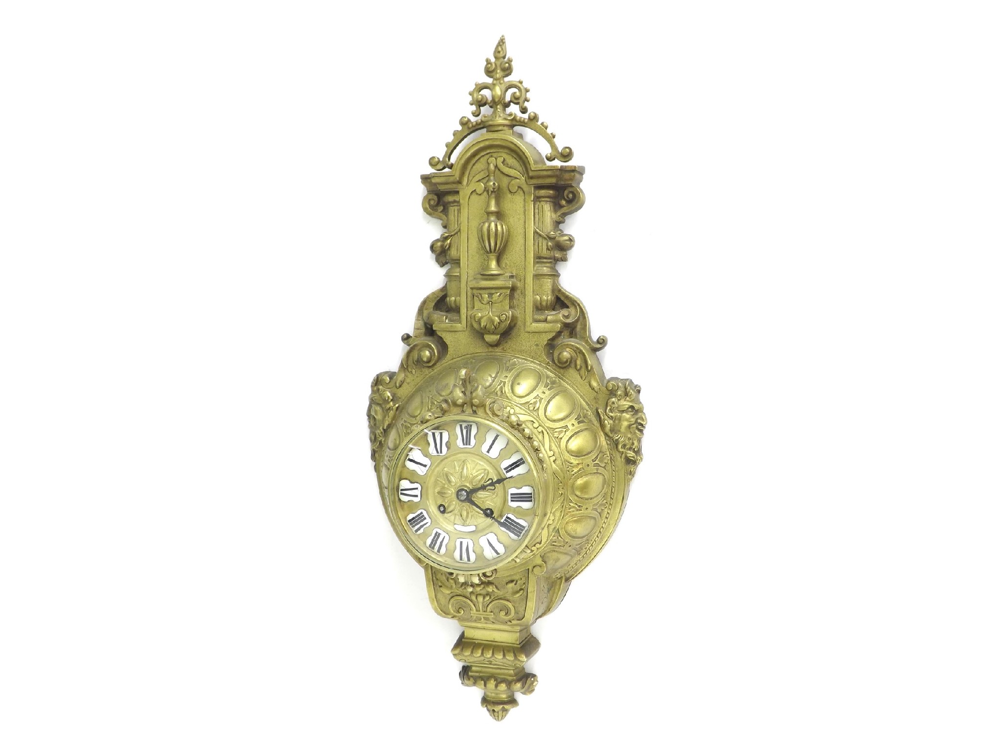 Appraisal: French gilt metal two train cartel wall clock striking on