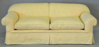 Appraisal: Custom upholstered sofa with down cushion wd in Custom upholstered