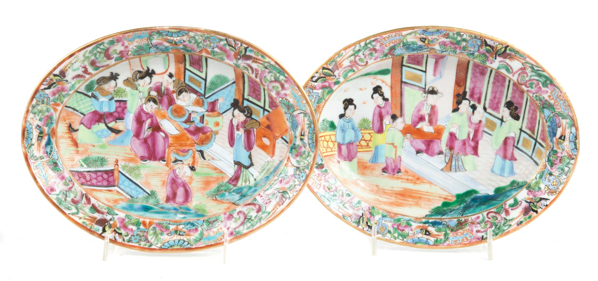 Appraisal: Pair of Chinese Export Rose Mandarin underplates circa oval porcelain