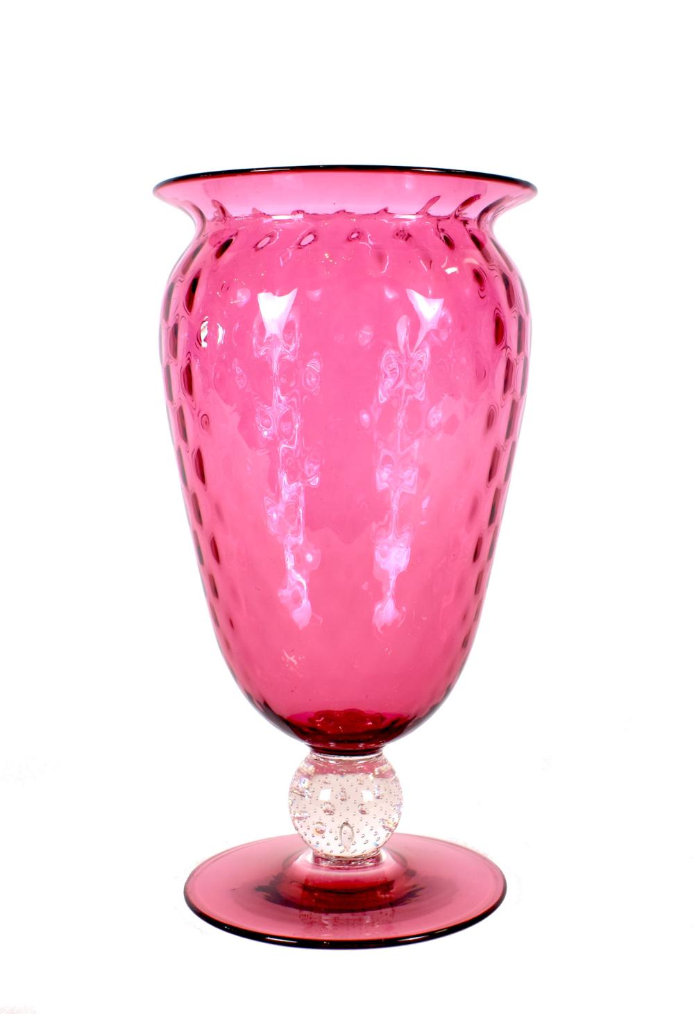 Appraisal: PAIRPOINT CRANBERRY GLASS FOOTED VASEThe ruffled tapering vessel with an