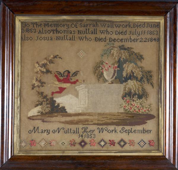 Appraisal: AMERICANA Sampler by Mary Nuttall dated in period oak frame