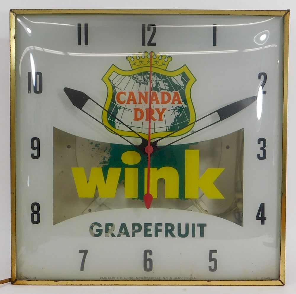 Appraisal: Canada Dry Wink Grapefruit Advertising Clock United States th Century