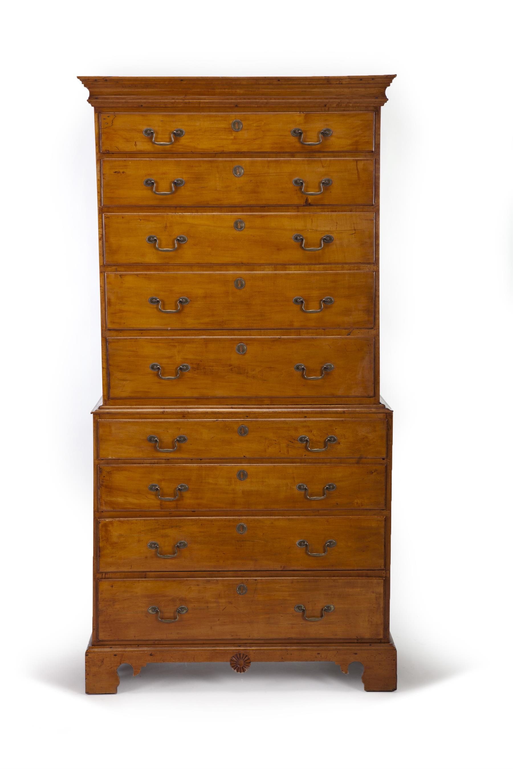 Appraisal: NEW ENGLAND CHIPPENDALE CHEST ON CHEST Second half- th century