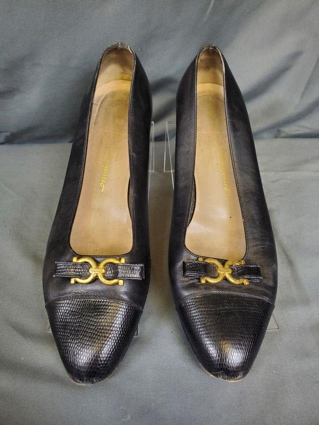 Appraisal: Vintage Salvatore Ferragamo Shoes size Black with gold tone buckle