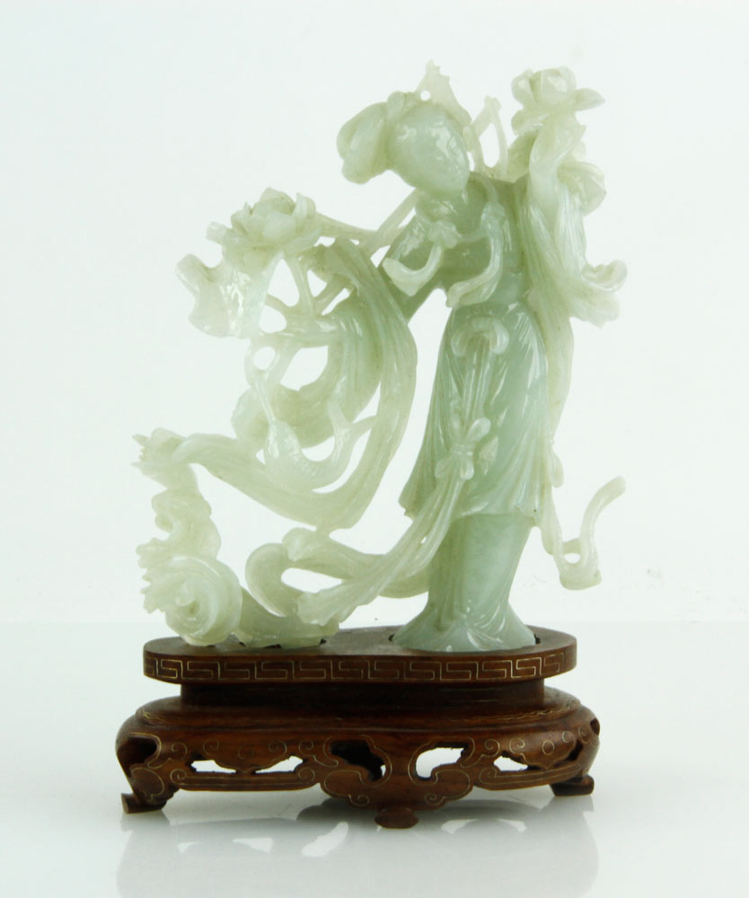 Appraisal: - Chinese Carved Jade Standing Figure Chinese carved standing Kwan