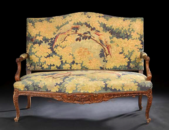 Appraisal: Provincial Louis XV-Style Fruitwood Settee mid- th century the domed