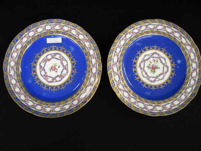 Appraisal: Pair of Sevres Porcelain Plates floral garland blue field heavy