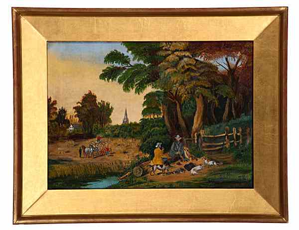 Appraisal: Primitive Scene With Hunters and Farmers American th century Oil