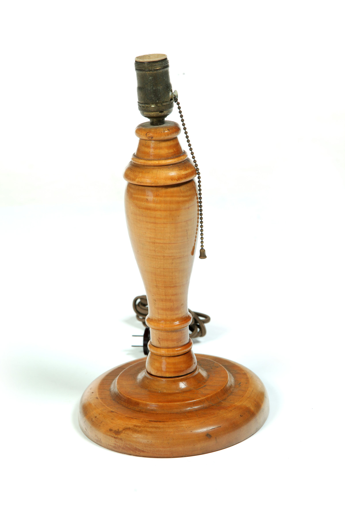 Appraisal: TIGER MAPLE TABLE LAMP American th century Good figure vase-shaped