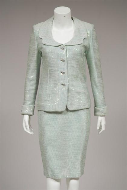 Appraisal: St John Couture sparkling seafoam green skirt suit Together with